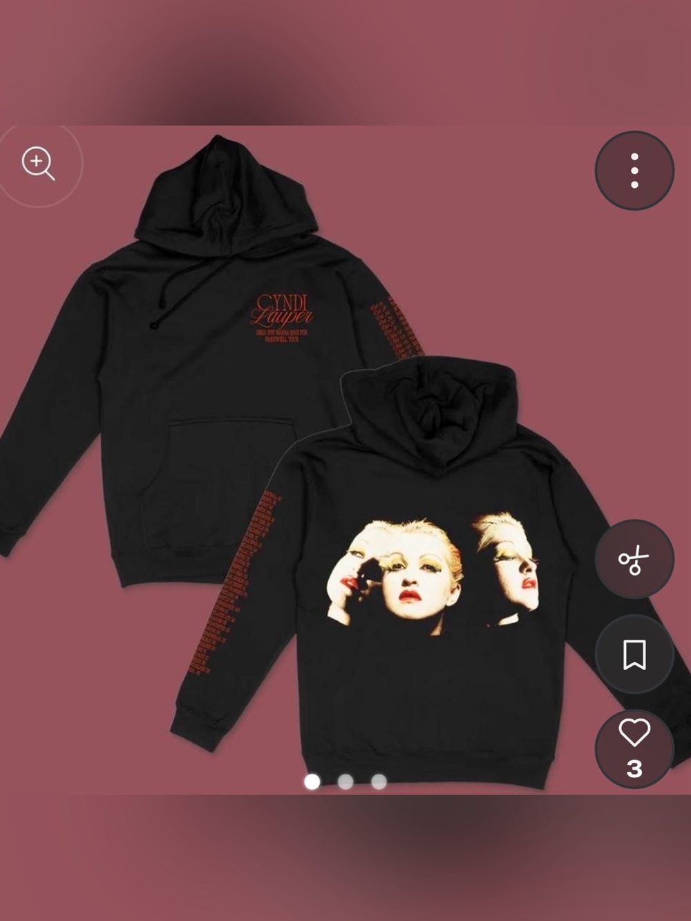 Cyndi Lauper Farewell Tour Concert Zip Up Hoodie Size Large - 2 Pockets
